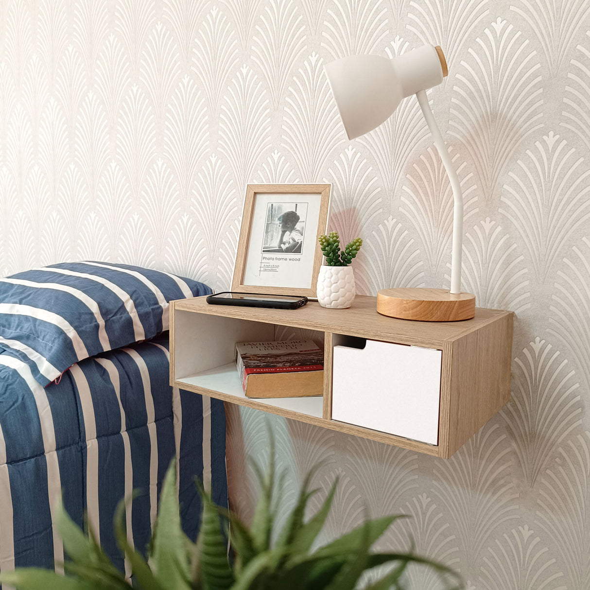 Repisa Trento Madera Natural y Blanco 50x15cm Rectangular con Un Cajón - REPISAS | Bylmo