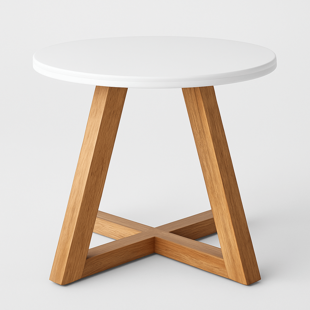 Mesa de Centro Rouse Blanco y Natural 60x45cm Circular - MESAS DE CENTRO | Bylmo