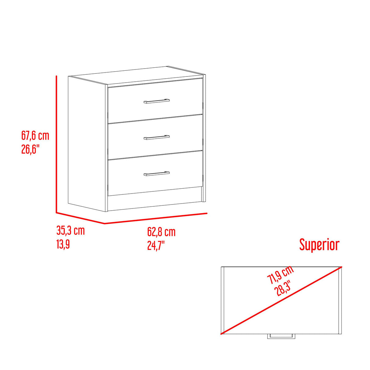 Cómoda Clay Fresno Europeo y Wengue 62.8x67.6cm de Tres Hileras con Tres Cajones - CAJONERAS Y COMODAS | Bylmo