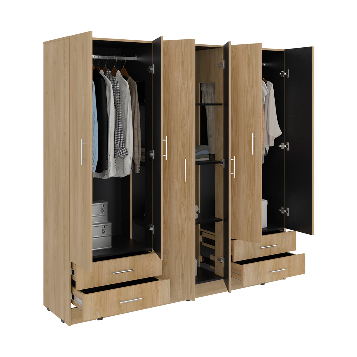 Closet Petunia Fresno y Wengue 180x180cm con Cuatro Cajones y Seis Puertas - CLOSETS | Bylmo