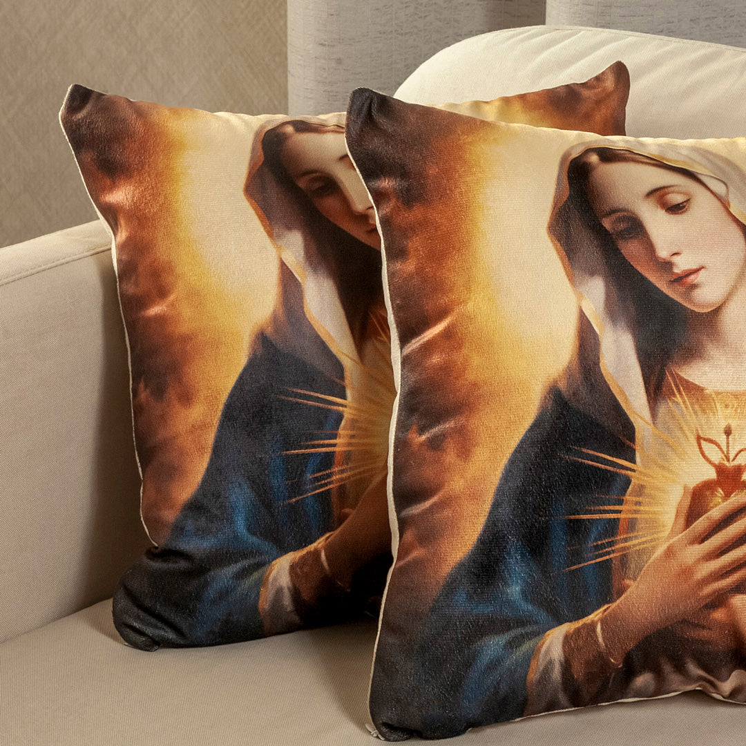 Set X 2 Fundas de Cojines Jardín del Edén Multicolor 45x45cm Cuadrados Virgen Maria