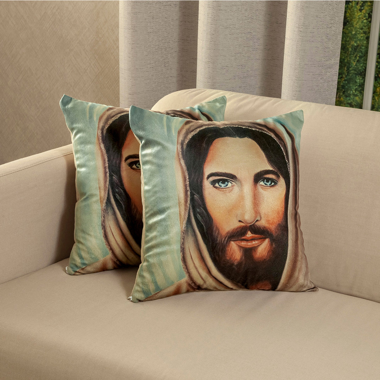 Set X 2 Fundas de Cojines Jardín del Edén Multicolor 45x45cm Cuadrados Mirada de Jesus