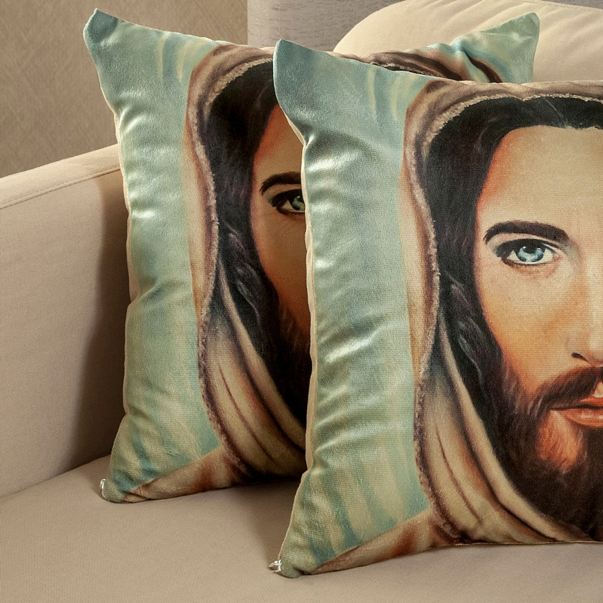 Set X 2 Fundas de Cojines Jardín del Edén Multicolor 45x45cm Cuadrados Mirada de Jesus