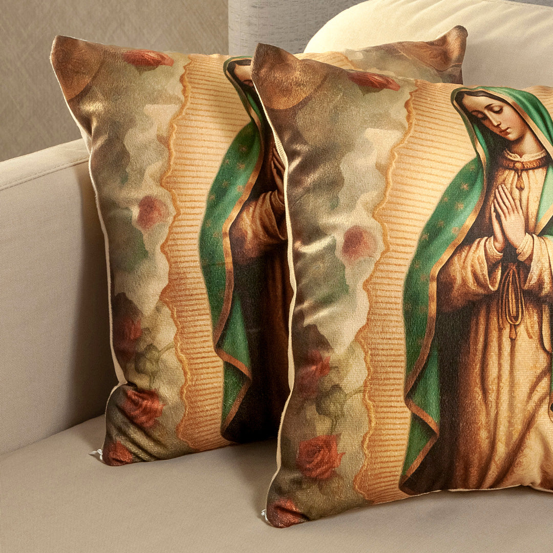 Set X 2 Fundas de Cojines Jardín del Edén Multicolor 45x45cm Cuadrados Virgen De Guadalupe
