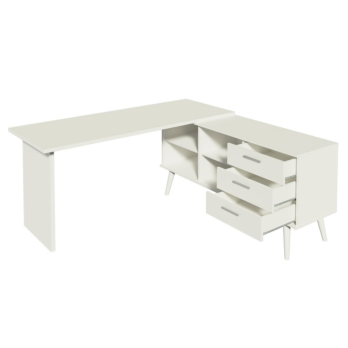 Escritorio Esquinero Lisboa Blanco 255x74cm con Tres Cajones con Organizador de Libros - ESCRITORIOS | Bylmo