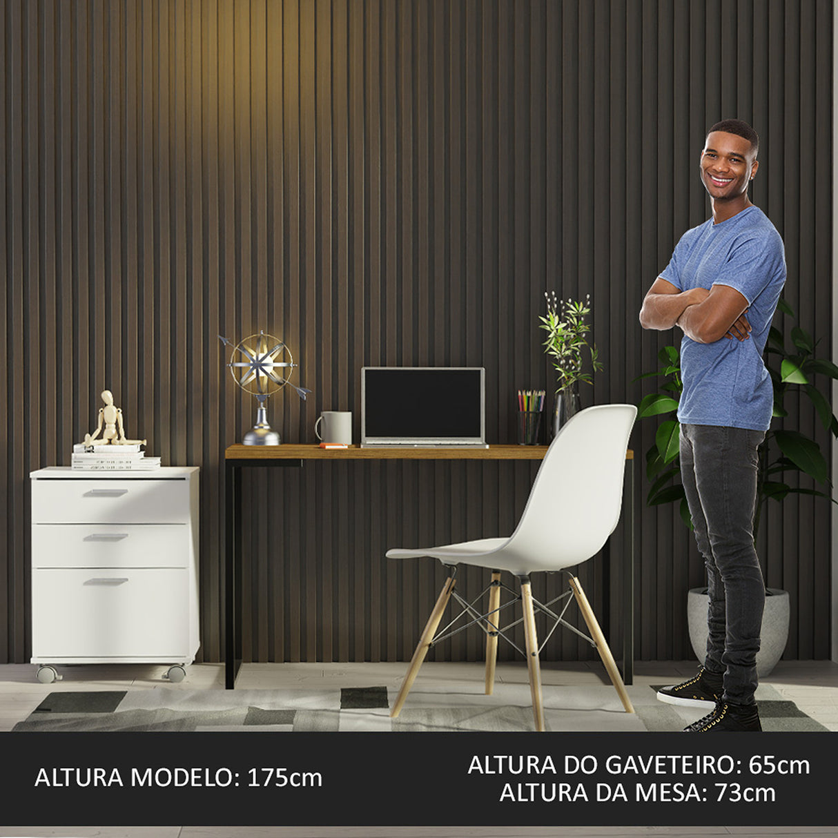 Escritorio Industrial Marron y Blanco 120x73cm con Tres Cajones con Organizador de Libros y con Archivador - ESCRITORIOS | Bylmo