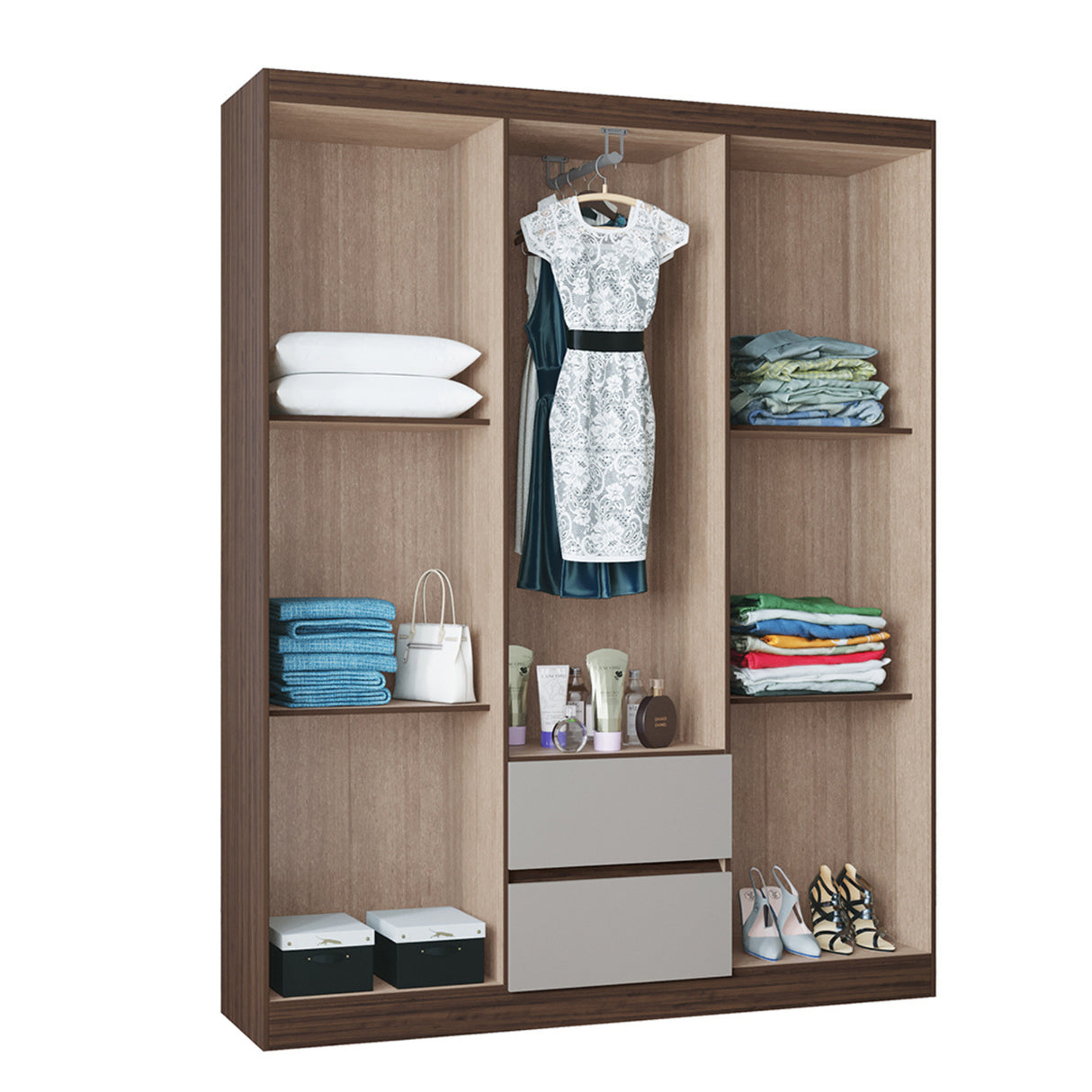 Closet Lisboa Chocolate y Blanco 147x183cm con Dos Cajones y con Seis Puertas - CLOSETS | Bylmo