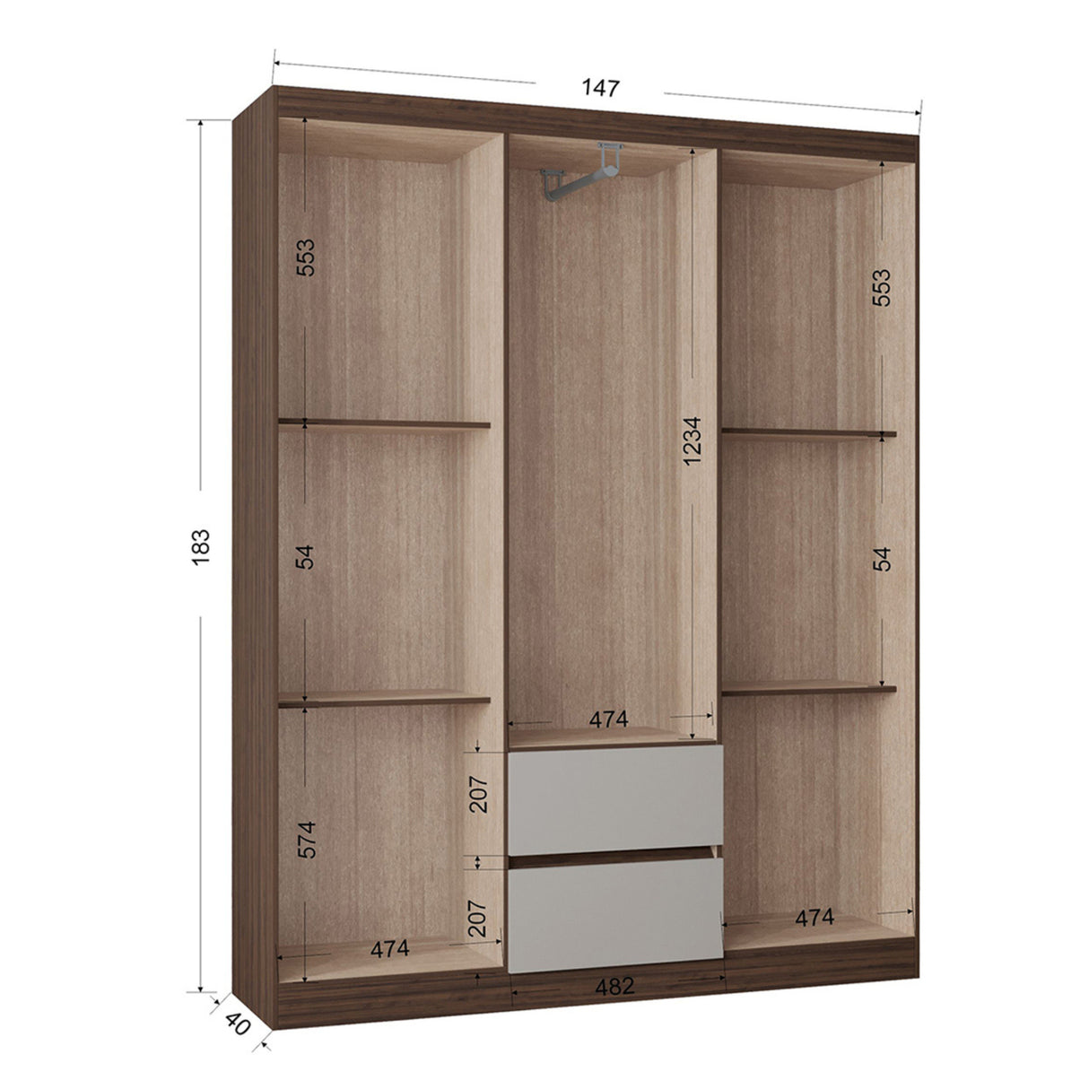 Closet Lisboa Chocolate y Blanco 147x183cm con Dos Cajones y con Seis Puertas - CLOSETS | Bylmo