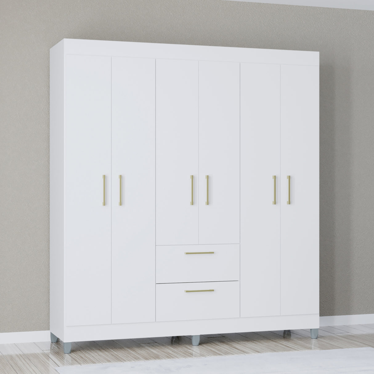 Closet Avila Blanco 164x190cm con Dos Cajones y con Seis Puertas - CLOSETS | Bylmo