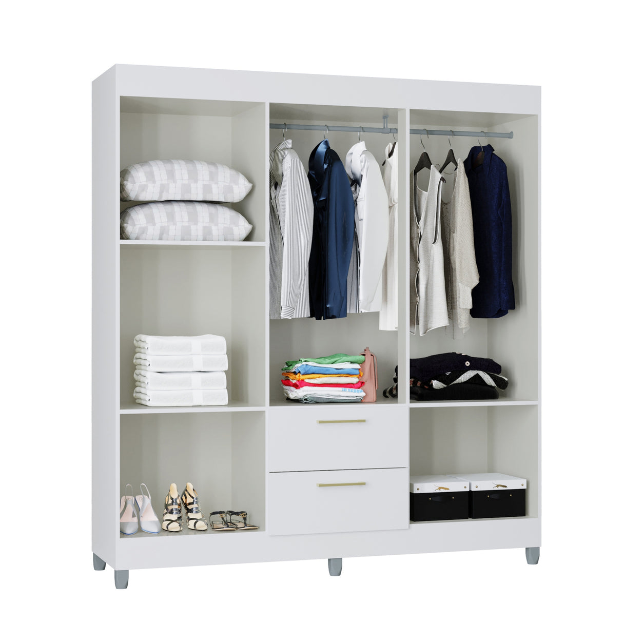 Closet Avila Blanco 164x190cm con Dos Cajones y con Seis Puertas - CLOSETS | Bylmo