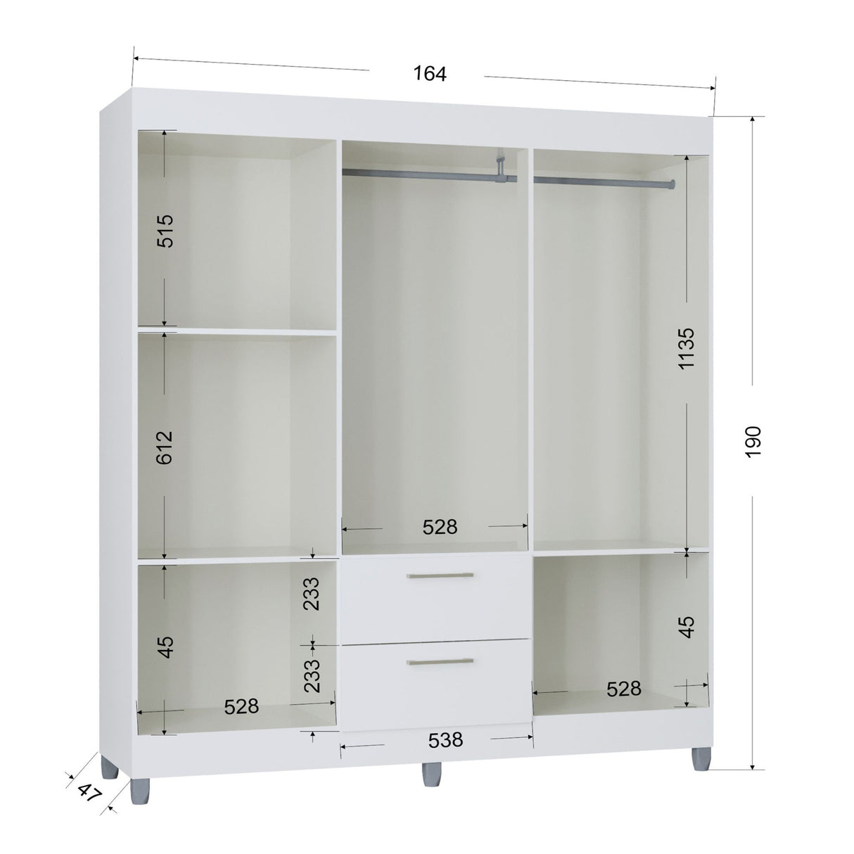 Closet Avila Blanco 164x190cm con Dos Cajones y con Seis Puertas - CLOSETS | Bylmo