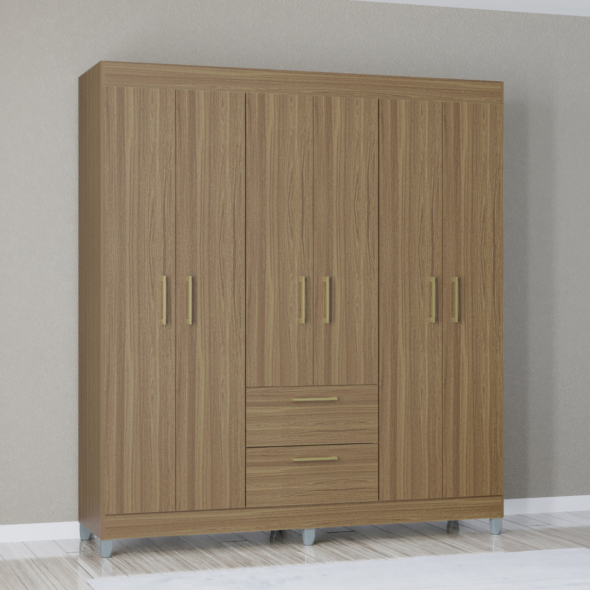 Closet Avila Castaño 164x190cm con Dos Cajones y con Seis Puertas - CLOSETS | Bylmo