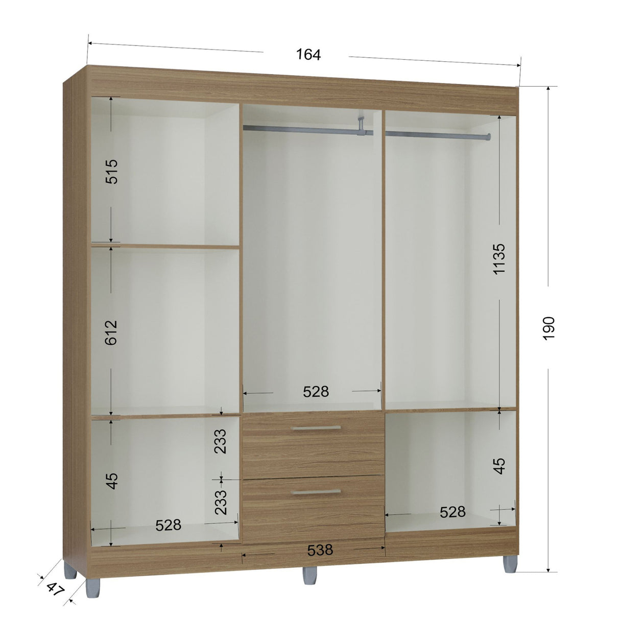 Closet Avila Castaño 164x190cm con Dos Cajones y con Seis Puertas - CLOSETS | Bylmo