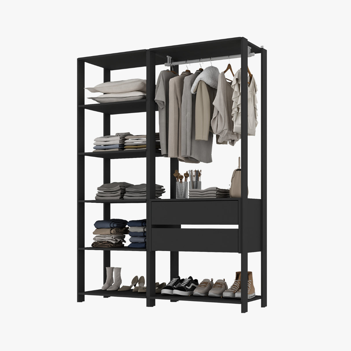 Closet Abierto Negro 136x183cm con Dos Cajones - CLOSETS | Bylmo