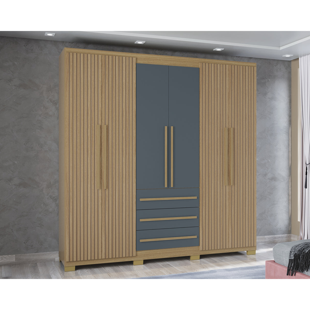 Closet Amazonia Castaño y Gris 210x212cm con Tres Cajones y con Seis Puertas - CLOSETS | Bylmo