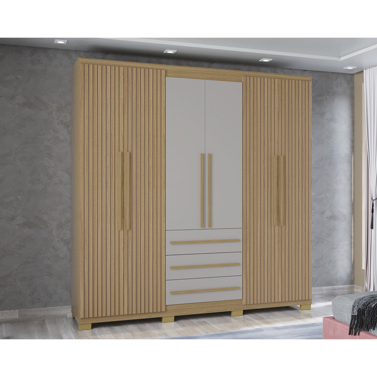 Closet Amazonia Castaño y Blanco 210x212cm con Tres Cajones y con Seis Puertas - CLOSETS | Bylmo