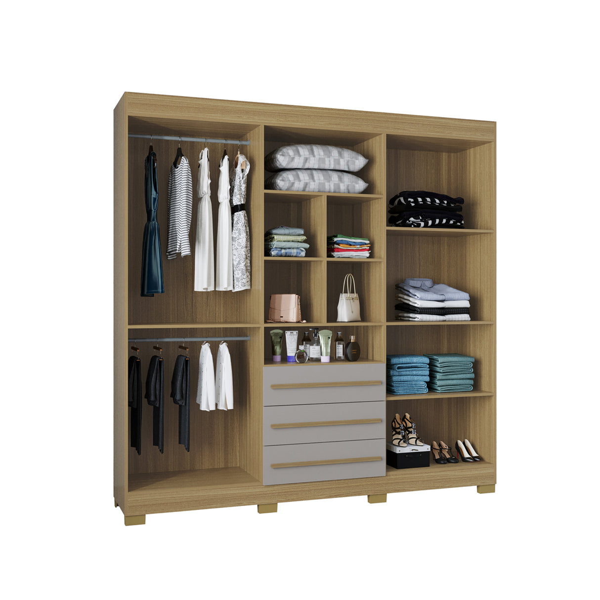 Closet Amazonia Castaño y Blanco 210x212cm con Tres Cajones y con Seis Puertas - CLOSETS | Bylmo