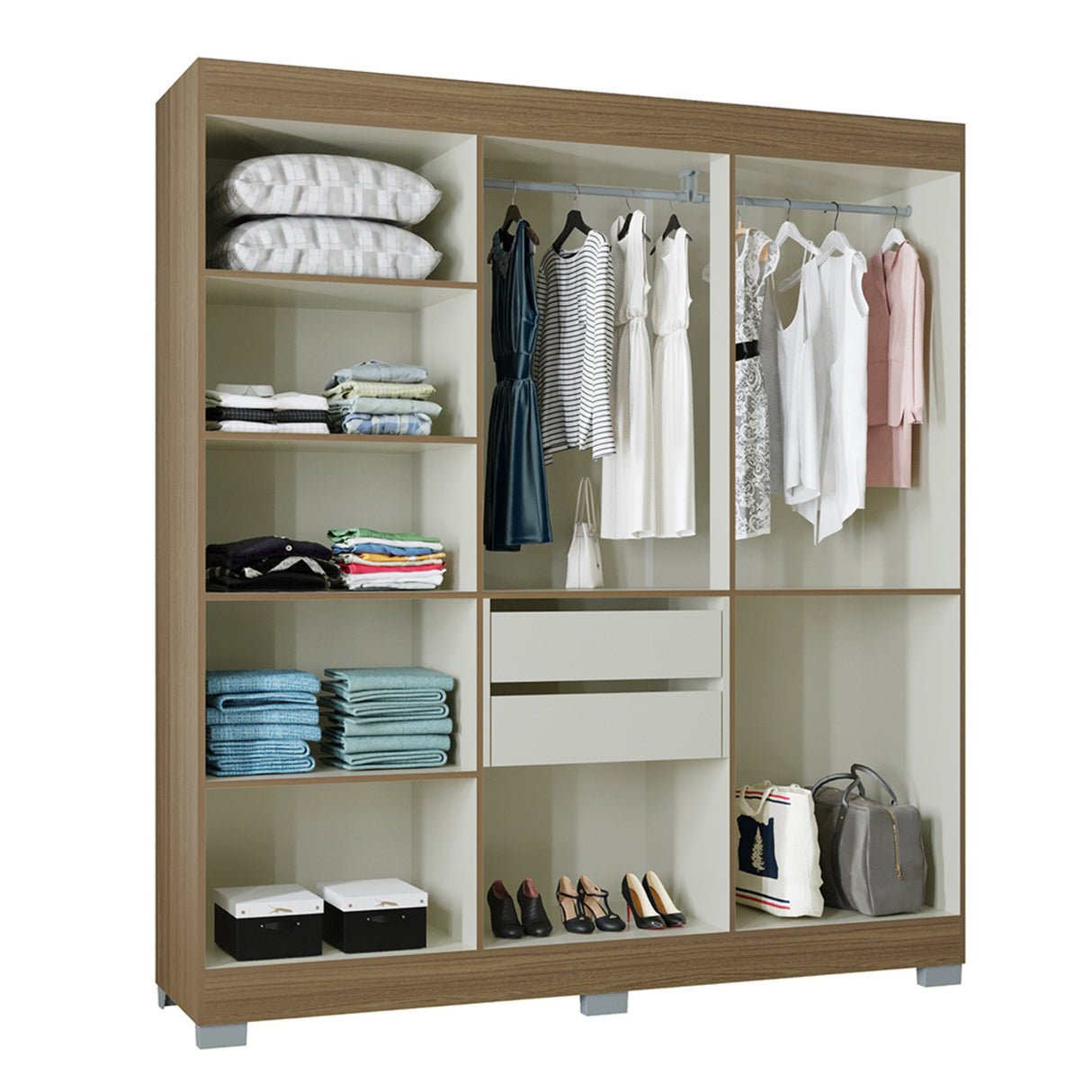 Closet Barcelona Castaño 180x200cm con Dos Cajones y con Seis Puertas - CLOSETS | Bylmo