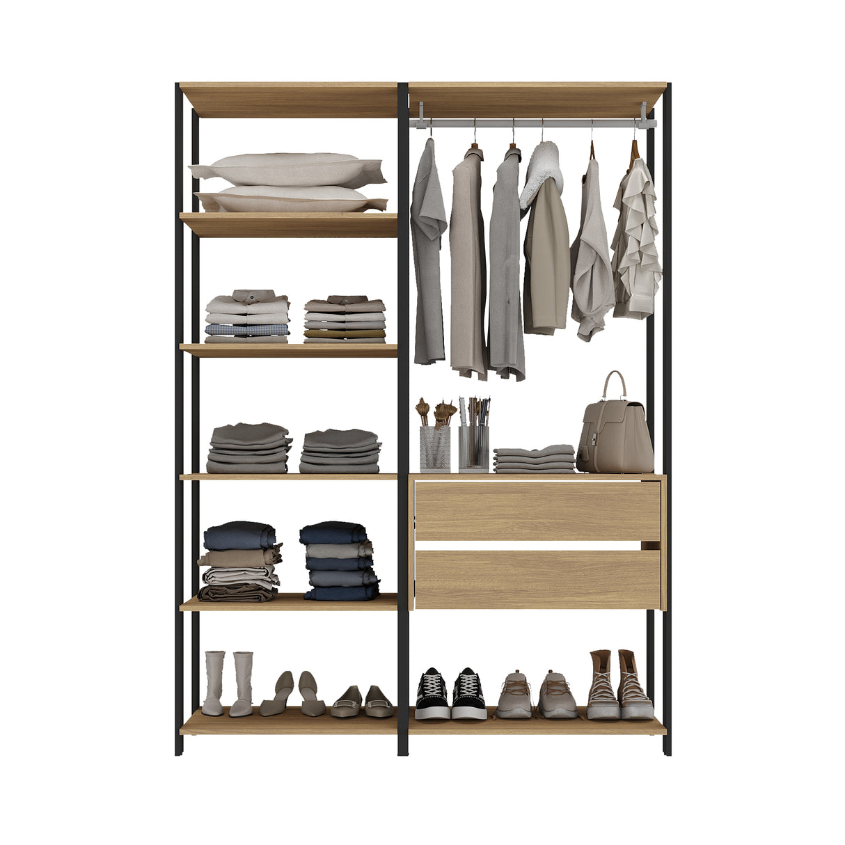 Closet Abierto Castaño 136x183cm con Dos Cajones - CLOSETS | Bylmo