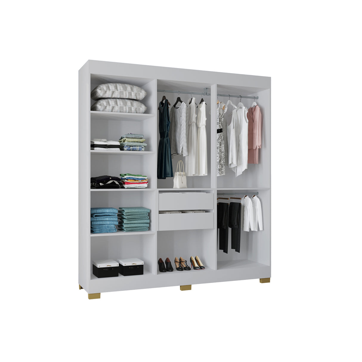 Closet Barcelona Blanco 180x200cm con Dos Cajones y con Seis Puertas - CLOSETS | Bylmo