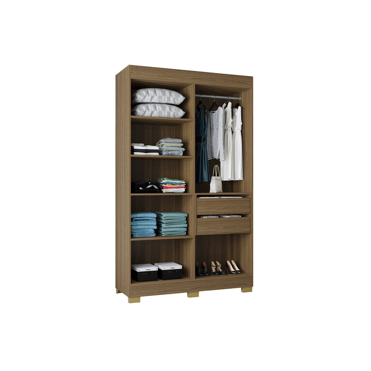 Closet Barcelona Castaño 120x202cm con Dos Cajones y con Cuatro Puertas - CLOSETS | Bylmo