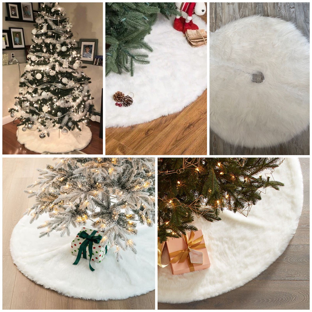 Tapete Pie de Árbol Blanco 100x100cm Circular Extrasuave Antideslizante para Navidad - TAPETES Y ALFOMBRAS | Bylmo