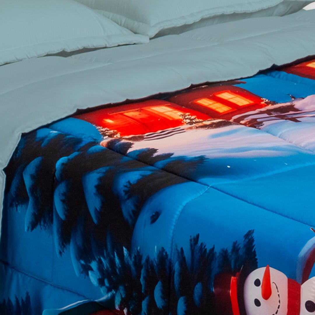 Cubrelecho Navideño Azul Pastel 140x190cm Doble Faz Acolchado para cama Doble 140 X 190 Cm de Muñecos De Navidad - TENDIDOS Y CUBRELECHOS | Bylmo