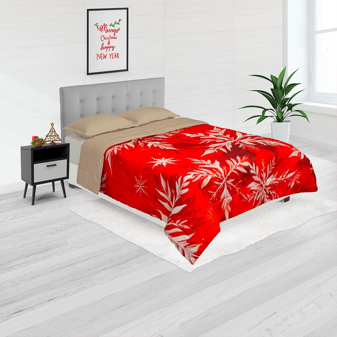 Cubrelecho Navideño Camel 160x190cm Doble Faz Acolchado para cama Queen 160 X 190 Cm de Hojas - TENDIDOS Y CUBRELECHOS | Bylmo
