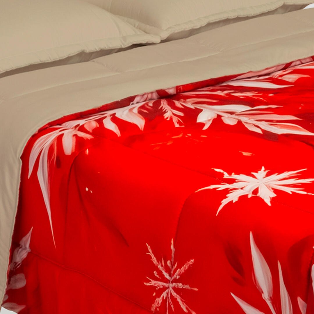 Cubrelecho Navideño Camel 160x190cm Doble Faz Acolchado para cama Queen 160 X 190 Cm de Hojas - TENDIDOS Y CUBRELECHOS | Bylmo