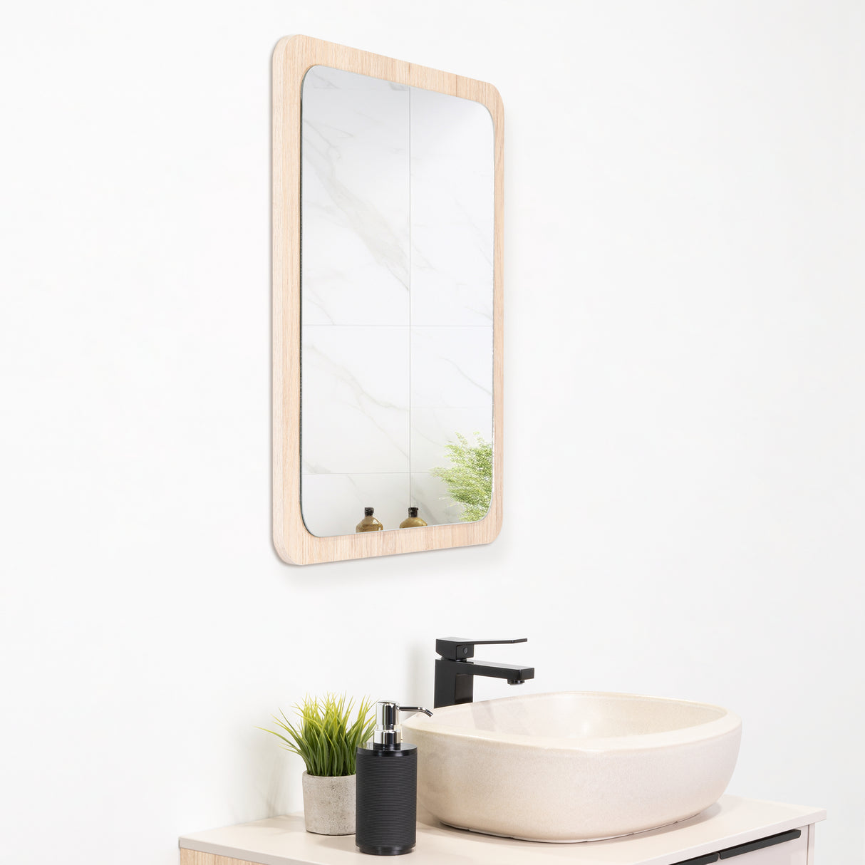 Espejo de Baño Mukal Madera Clara Natural 45x60cm Rectangular con Marco En Madera - ESPEJOS DE BANHO | Bylmo