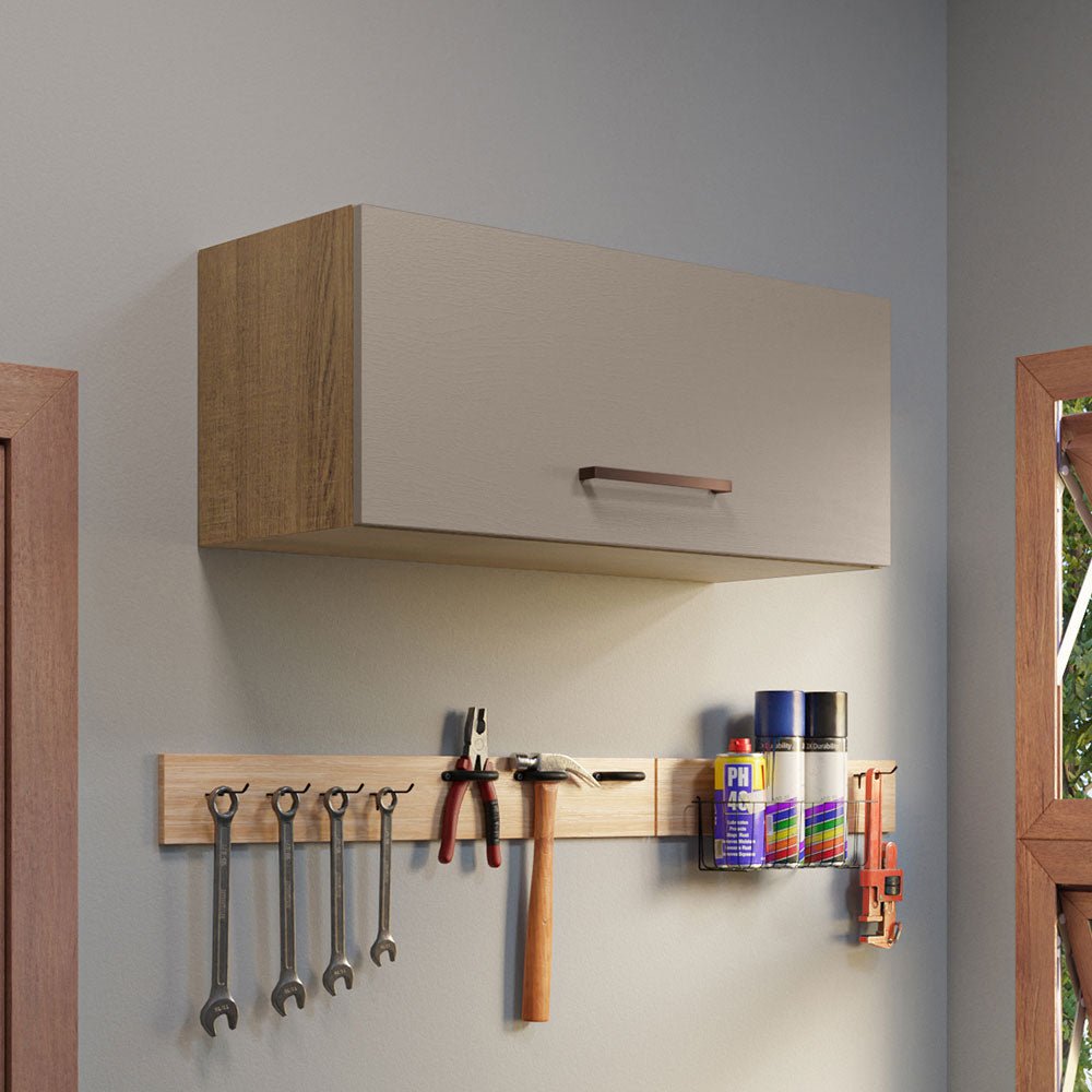 Gabinete Superior de Garaje Marron y Crema 80x33cm Resistente a la Humedad con Un Compartimiento - GABINETES SUPERIORES PARA GARAJE | Bylmo