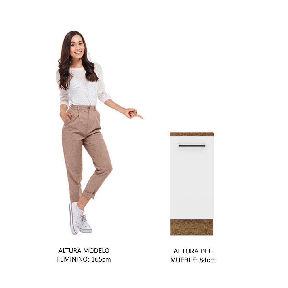 Mueble Inferior de Cocina Agata Marron y Blanco 35x84cm Sin Cajones con Mesón de Madera y sin Estufa - MUEBLES INFERIORES DE COCINA | Bylmo