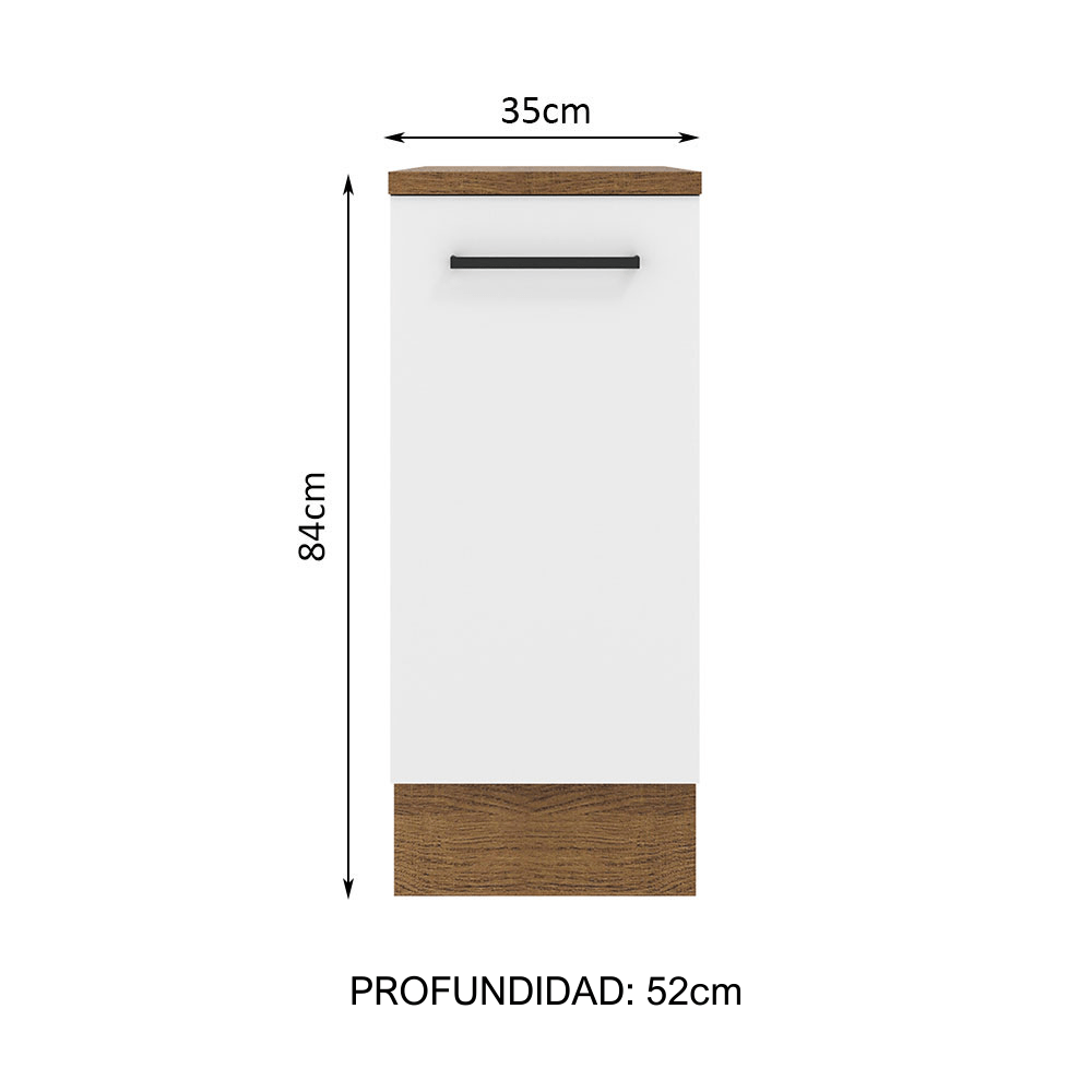 Mueble Inferior de Cocina Agata Marron y Blanco 35x84cm Sin Cajones con Mesón de Madera y sin Estufa - MUEBLES INFERIORES DE COCINA | Bylmo