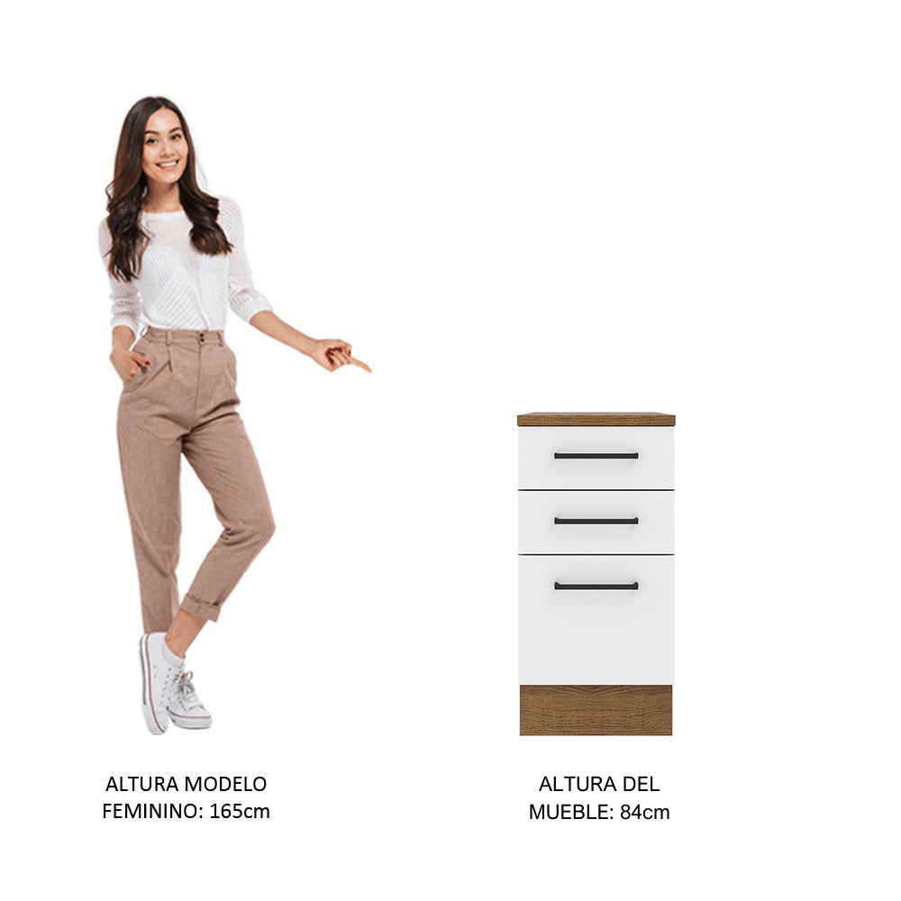Mueble Inferior de Cocina Agata Marron y Blanco 40x84cm con Tres Cajones con Mesón de Madera y sin Estufa - MUEBLES INFERIORES DE COCINA | Bylmo