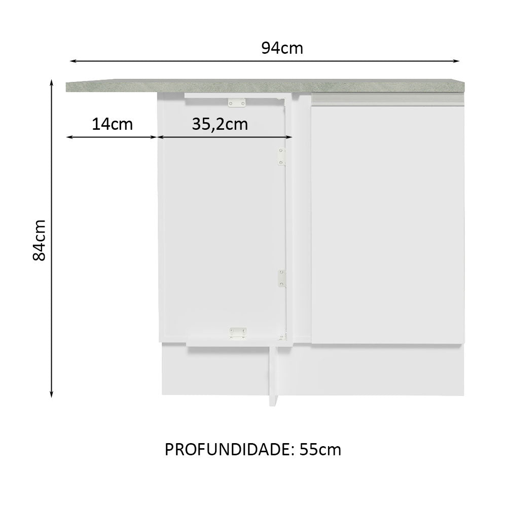 Mueble Inferior de Cocina Esquinero Glamy Blanco 94x84cm Sin Cajones con Mesón de Madera y sin Estufa - MUEBLES INFERIORES DE COCINA | Bylmo