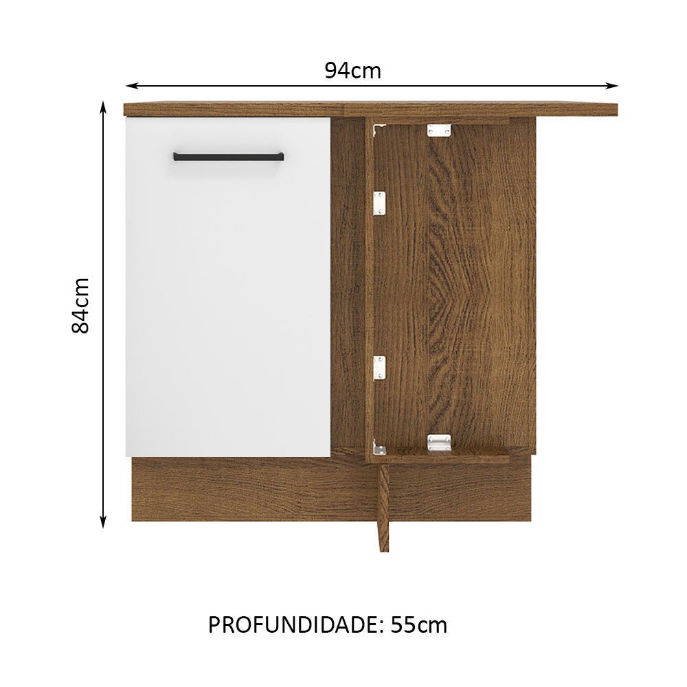 Mueble Inferior de Cocina Esquinero Agata Marron y Blanco 94x84cm Sin Cajones con Mesón de Madera y sin Estufa - MUEBLES INFERIORES DE COCINA | Bylmo