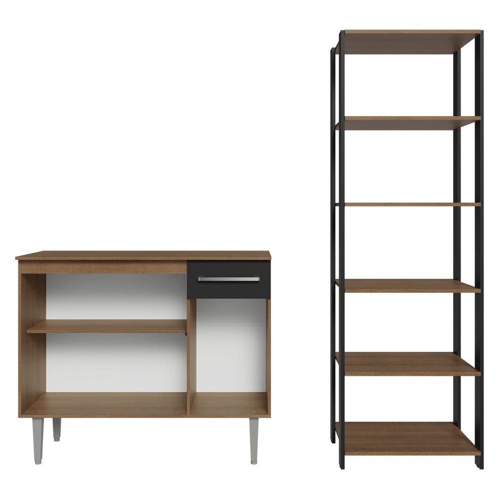 Combo Gabinete y Repisa Negro y Marron 164x180cm con Ocho Compartimientos - BARRAS Y MUEBLES AUXILIARES | Bylmo
