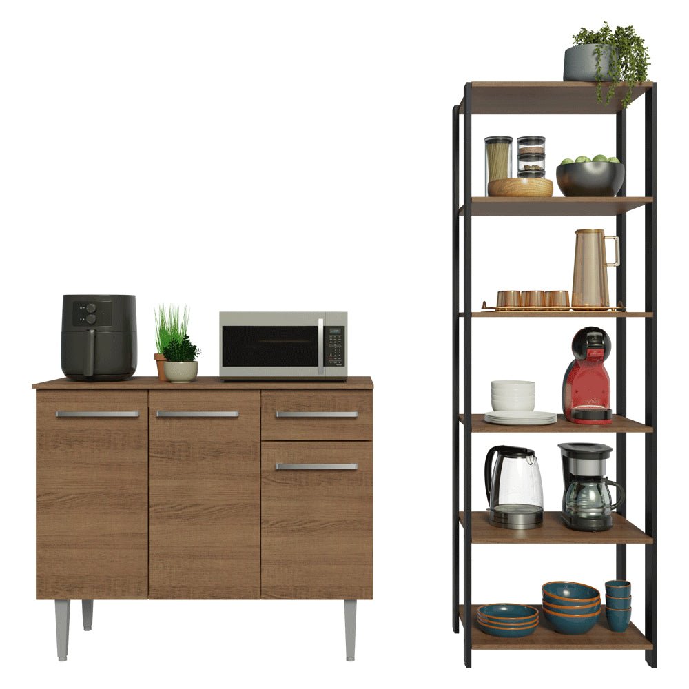 Combo Gabinete y Repisa Marron y Negro 164x180cm con Ocho Compartimientos - BARRAS Y MUEBLES AUXILIARES | Bylmo