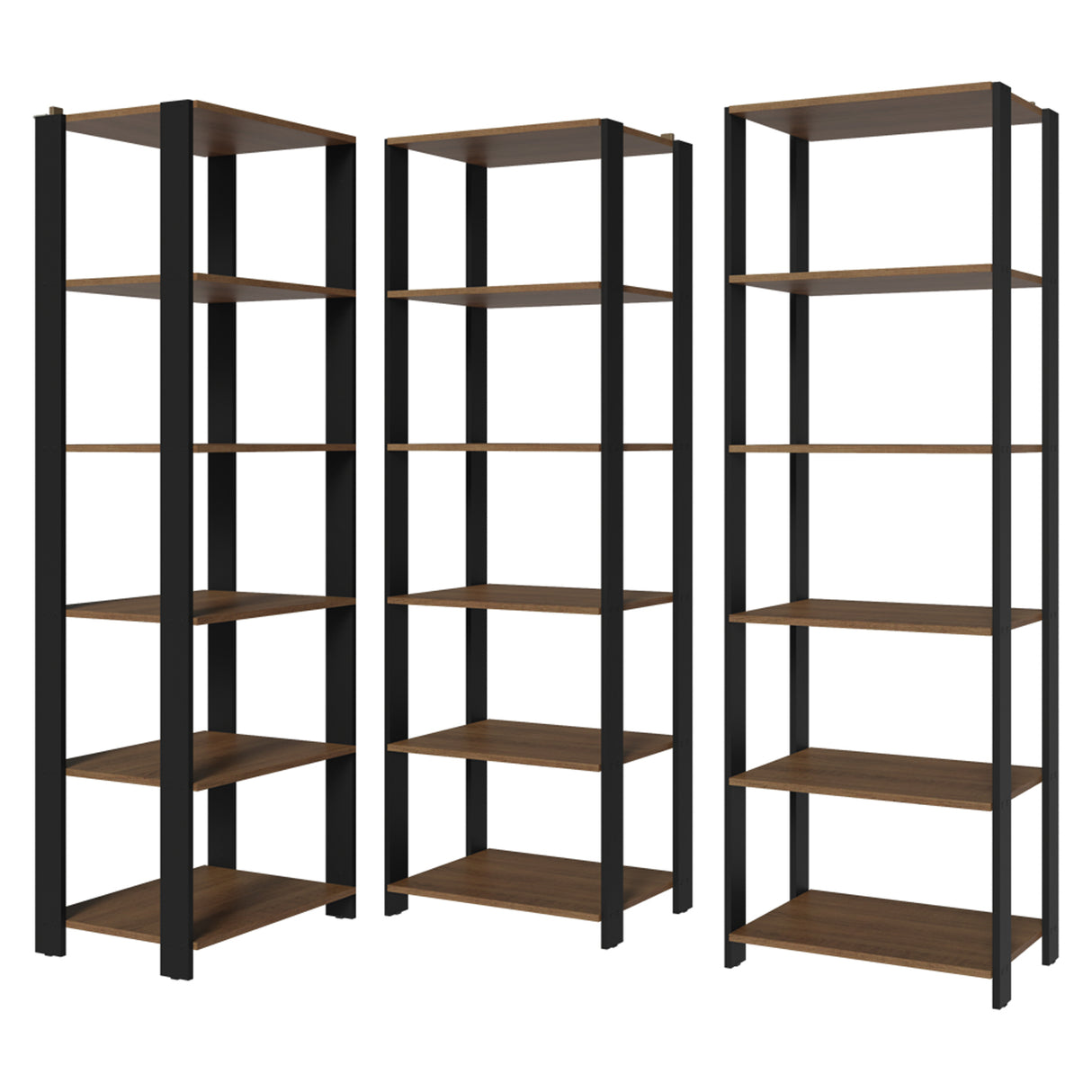 Set X 3 Muebles Organizadores de Despensa Esquinero Marron y Negro 177x180cm con Patas y con Quince Repisas - ALACENAS Y MUEBLES MICROONDAS | Bylmo
