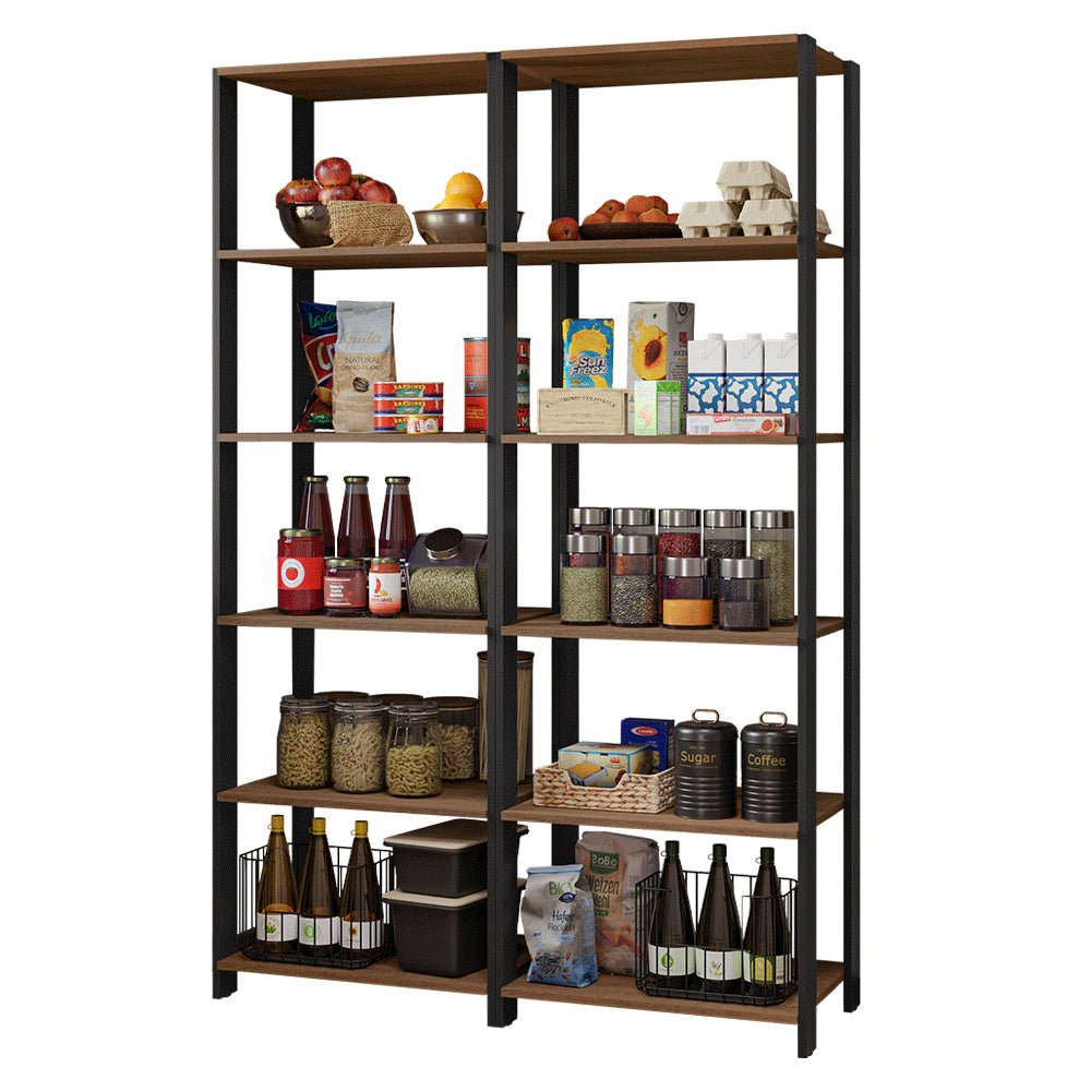 Set X 2 Muebles Organizadores de Despensa Marron y Negro 118x180cm con Patas y con Diez Repisas - ALACENAS Y MUEBLES MICROONDAS | Bylmo
