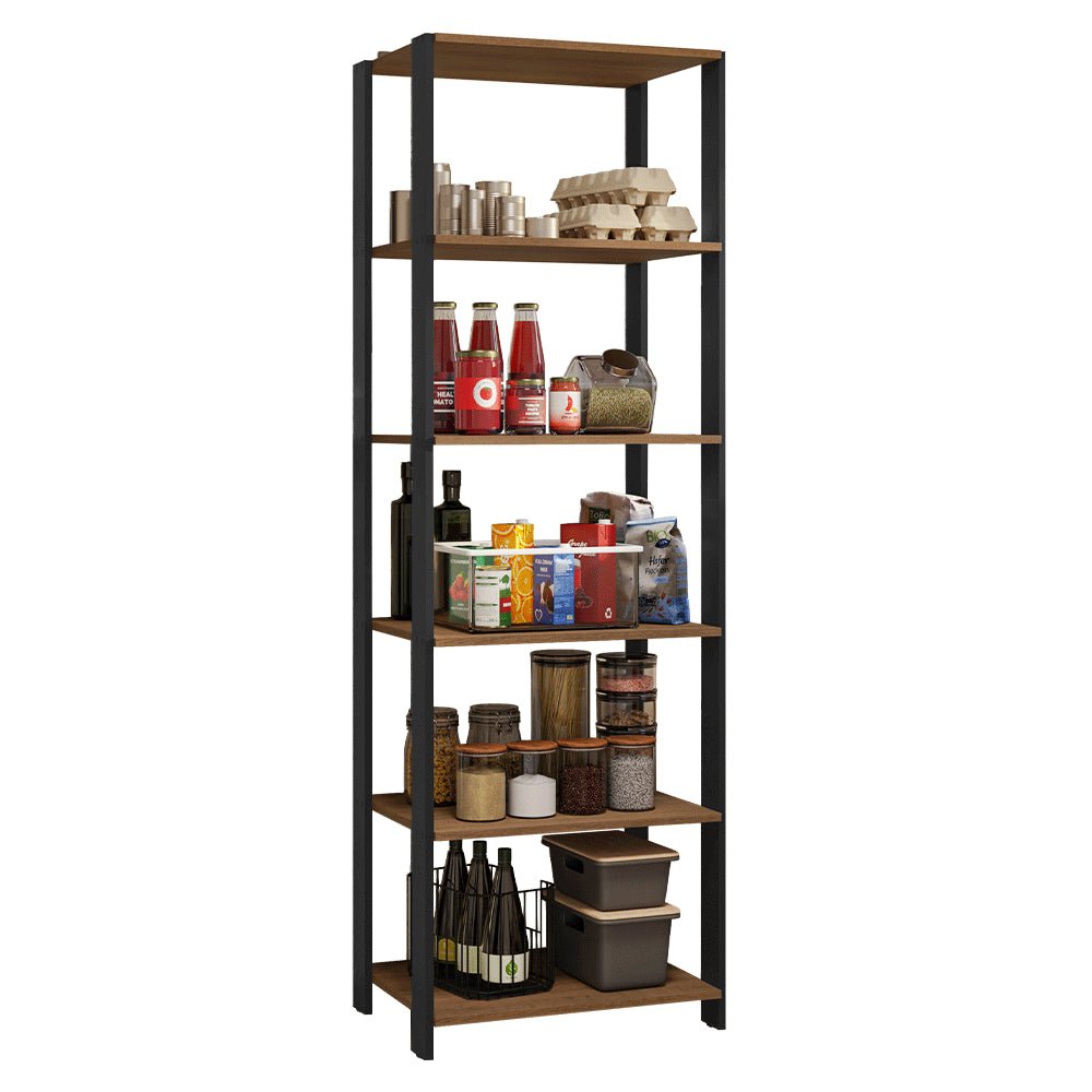 Mueble Organizador de Despensa Marron y Negro 59x180cm con Patas y con Cinco Repisas - ALACENAS Y MUEBLES MICROONDAS | Bylmo