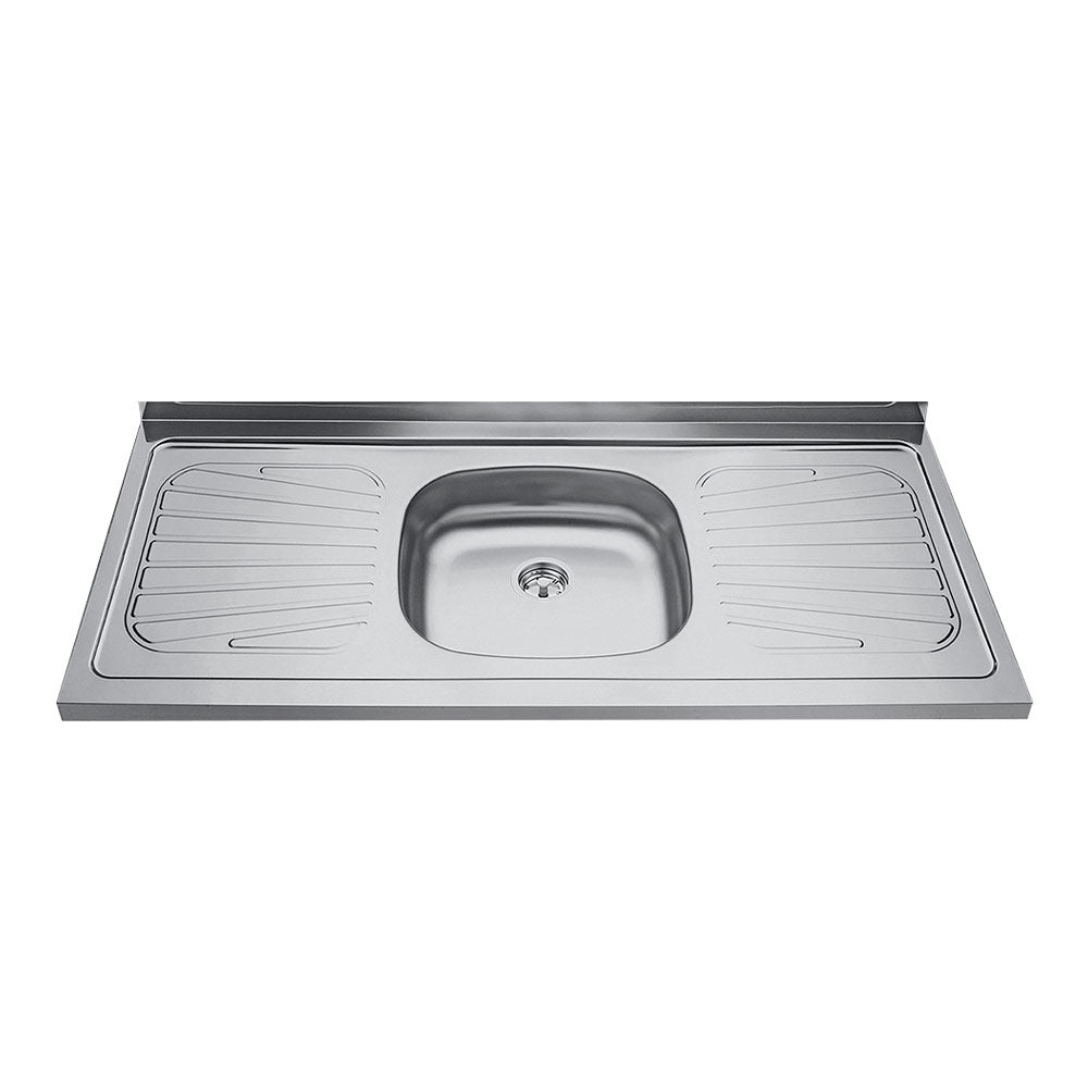 Mesón de Cocina Plata 120x52.5cm de Acero Inoxidable Acabado Brillante con Pozuelo Centro - MESONES DE COCINA | Bylmo