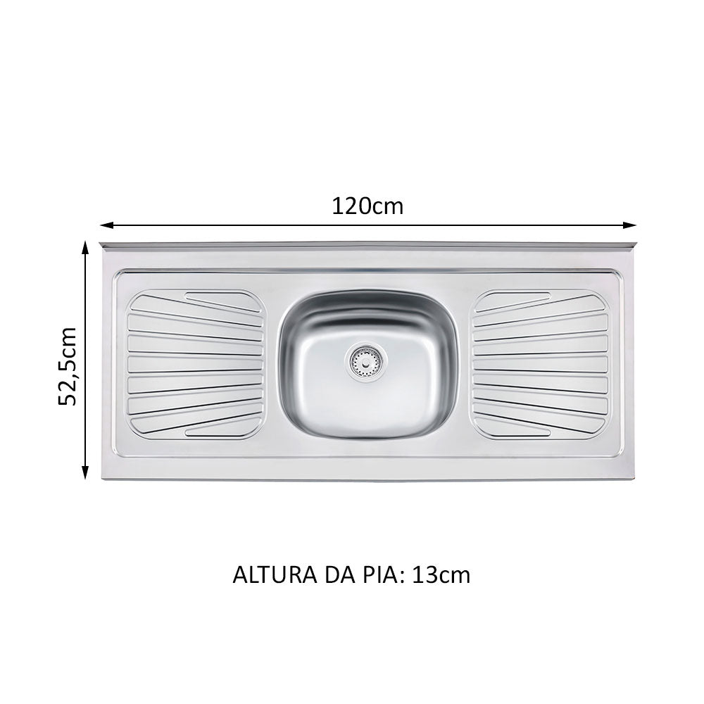 Mesón de Cocina Plata 120x52.5cm de Acero Inoxidable Acabado Brillante con Pozuelo Centro - MESONES DE COCINA | Bylmo