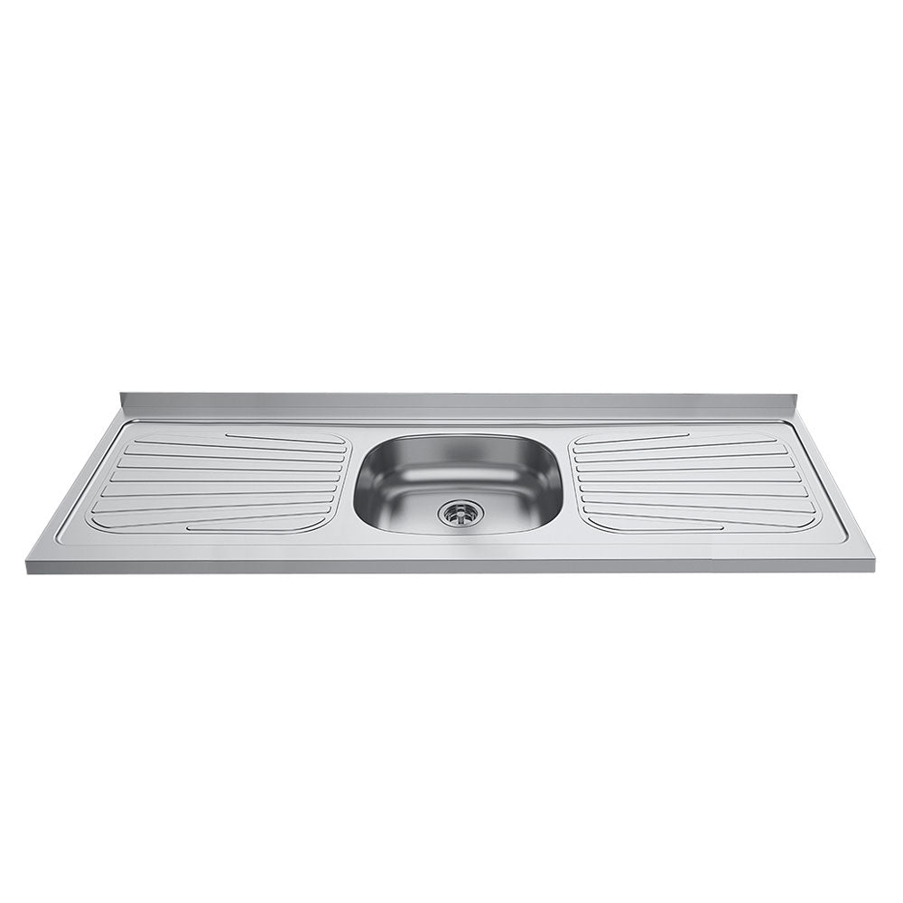 Mesón de Cocina Plata 150x52.5cm de Acero Inoxidable Acabado Brillante con Pozuelo Centro - MESONES DE COCINA | Bylmo
