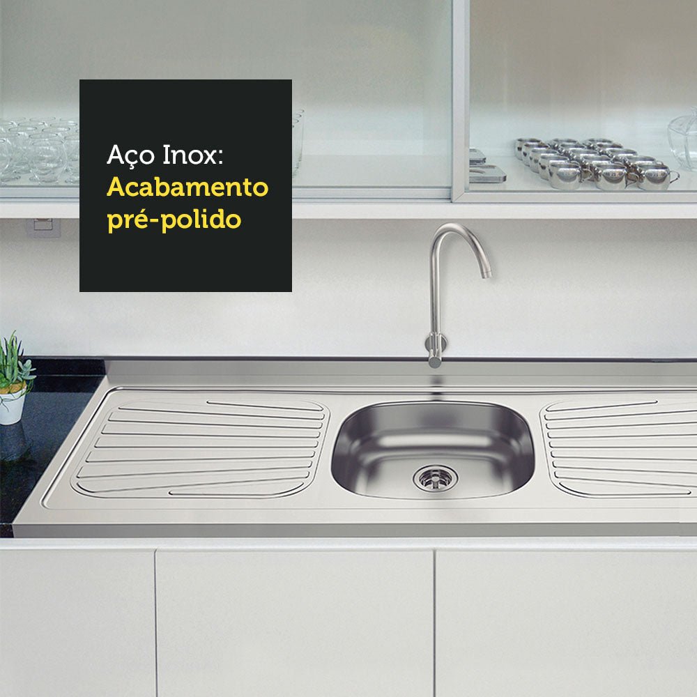 Mesón de Cocina Plata 150x52.5cm de Acero Inoxidable Acabado Brillante con Pozuelo Centro - MESONES DE COCINA | Bylmo