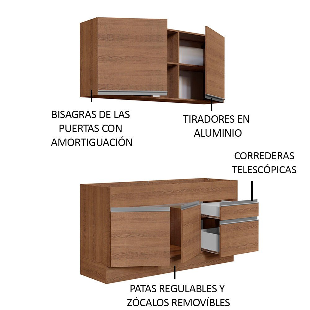Cocina Integral Glamy Marron 150x81cm sin Mesón sin Estufa y con Dos Cajones - COCINAS | Bylmo