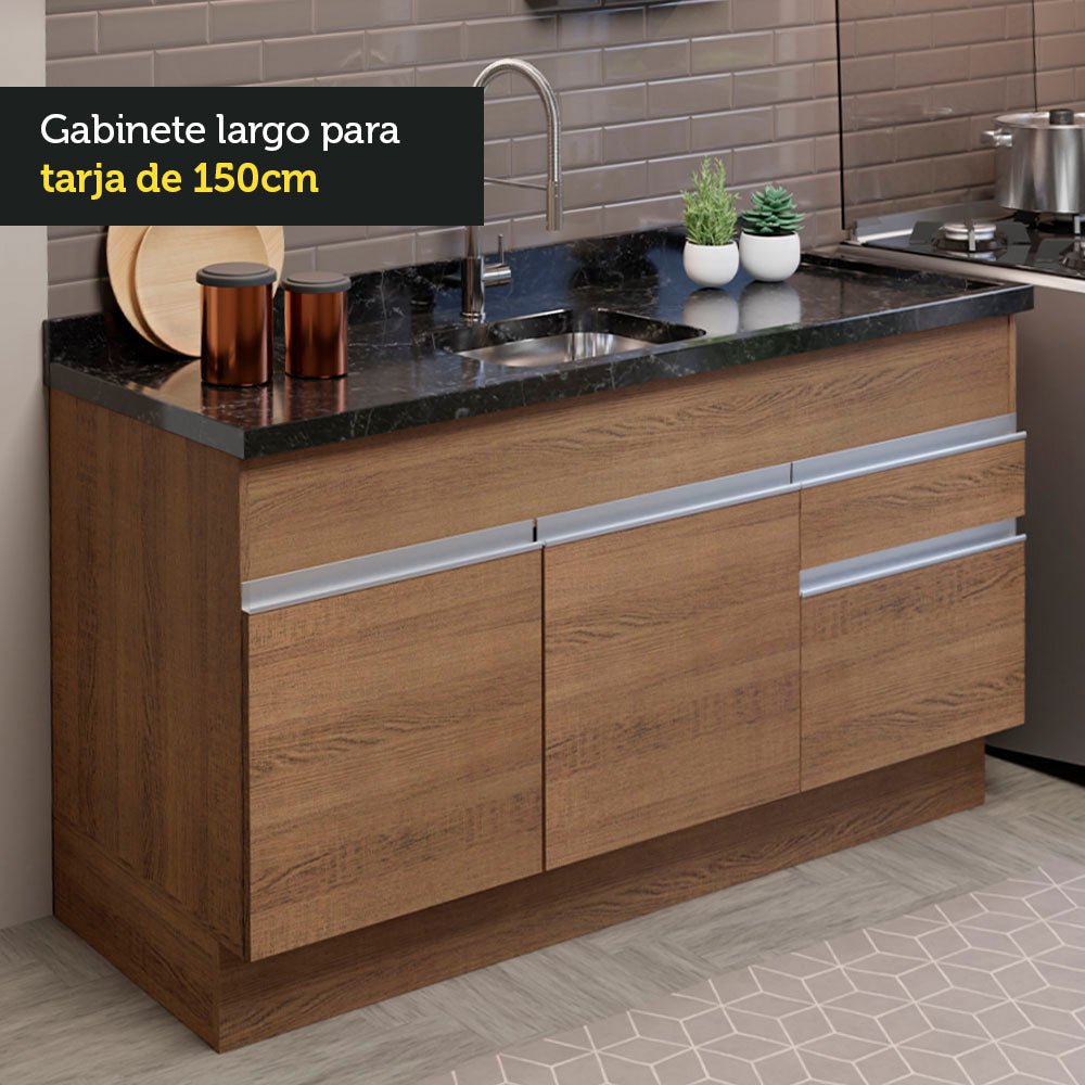 Cocina Integral Glamy Marron 150x81cm sin Mesón sin Estufa y con Dos Cajones - COCINAS | Bylmo