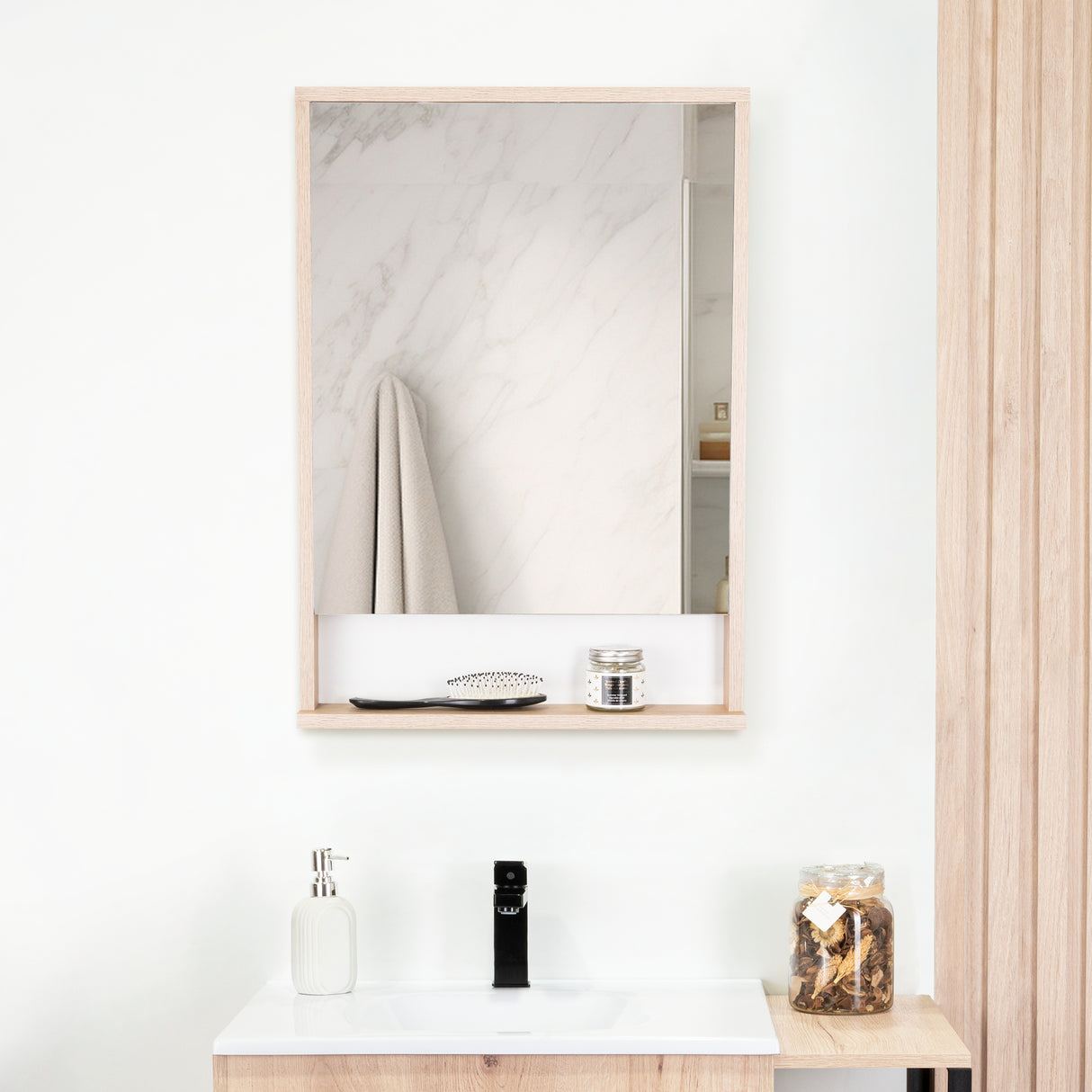 Espejo de Baño Dakar Beige Claro 46x65cm Rectangular con Marco en Madera - ESPEJOS DE BANHO | Bylmo