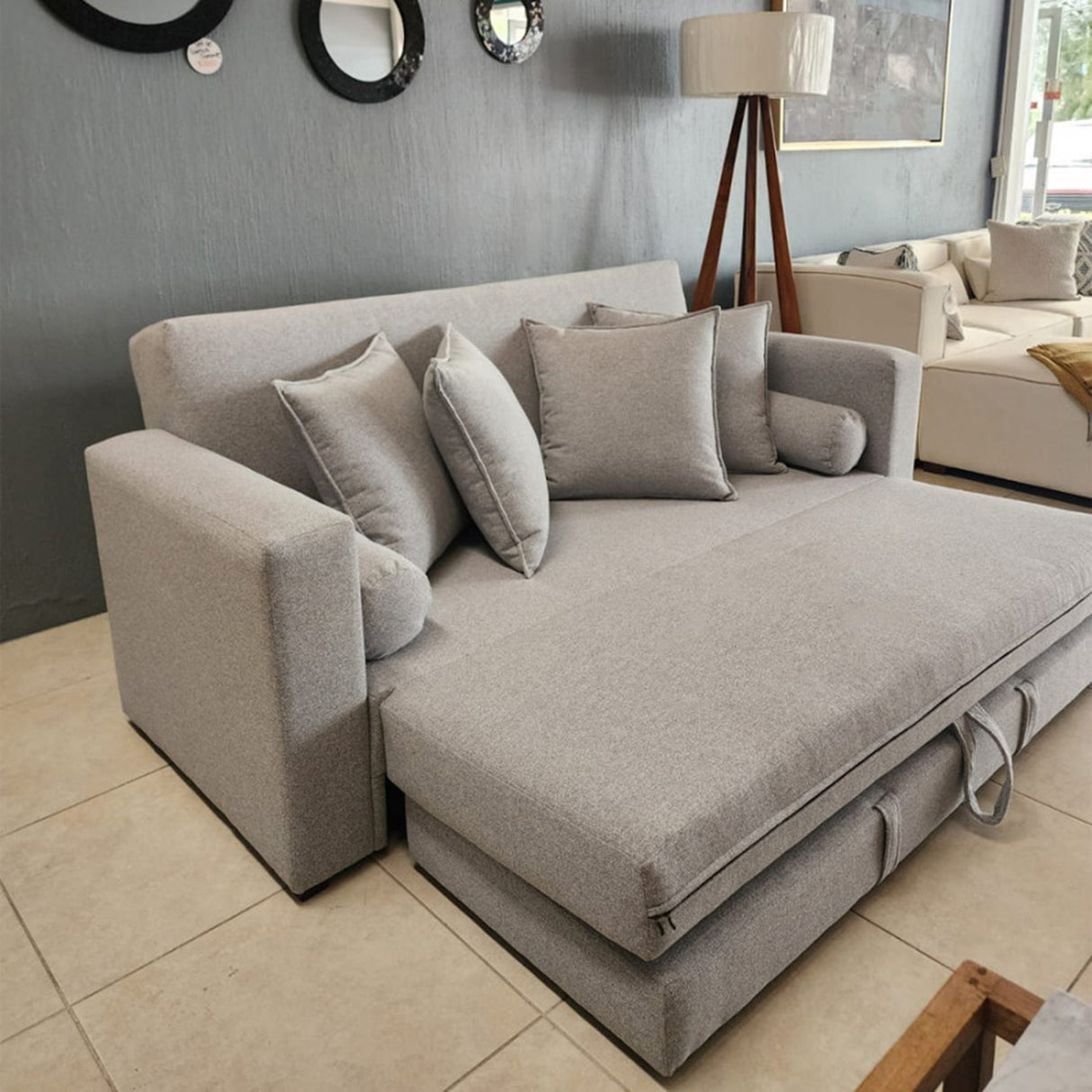 Sofá Cama Grand Class Gris 180x90cm Cuero Sintetico Ecológico de Un Puesto Reclinable con Reposapies - SOFAS Y POLTRONAS | Bylmo