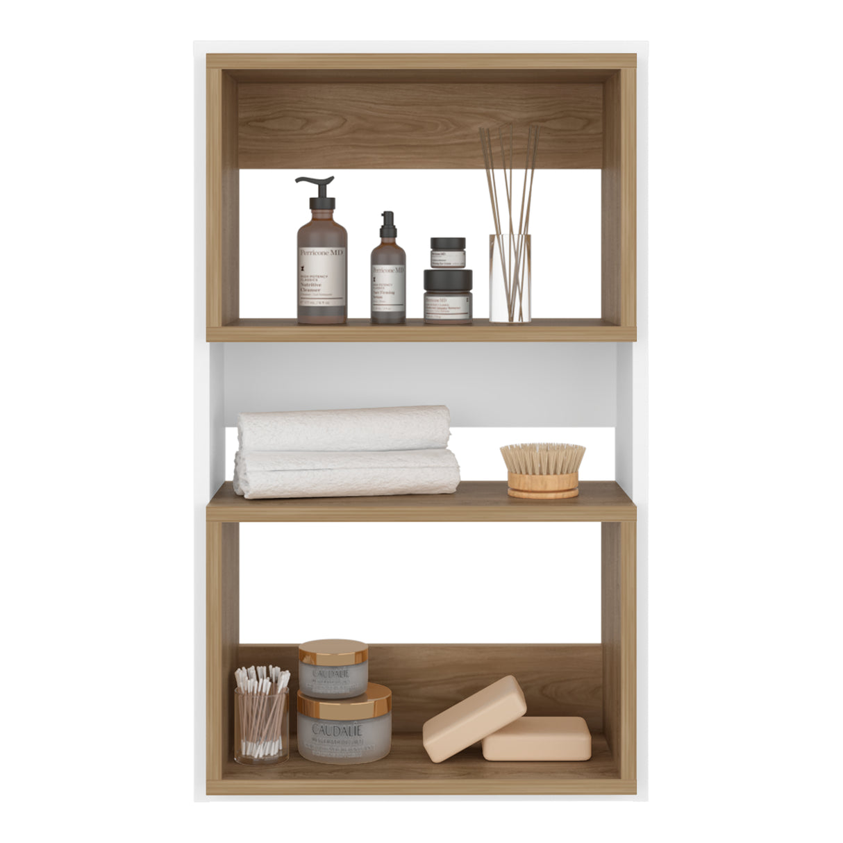 Ahorrador de Espacio Eco Blanco y Fresno Europeo 45x75.3cm Flotante con Dos Entrepaños - OTROS MUEBLES PARA BANHO | Bylmo